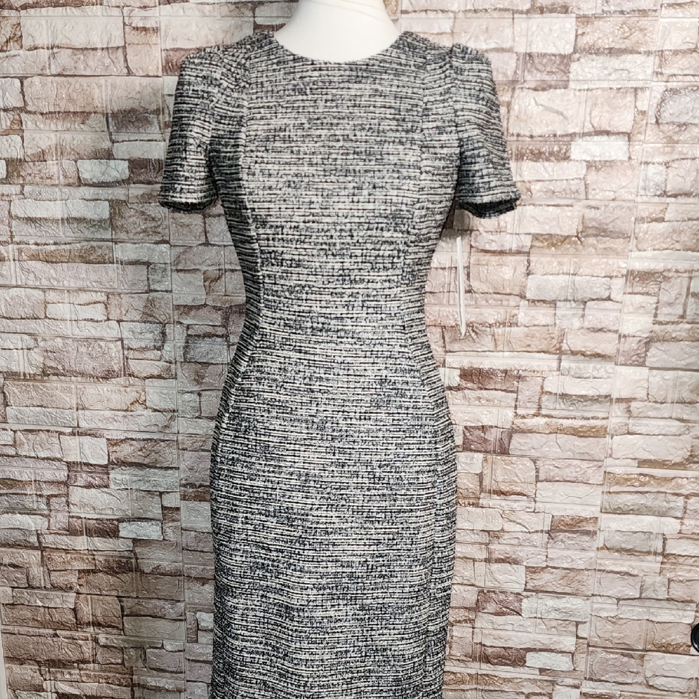 Calvin Klein Brand New Elegant Black and White Tweed Dress